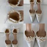Весільні туфлі зі знімною брошкою з перлин та поясом