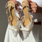 Мереживні бежеві туфлі слінгбеки з бантиком