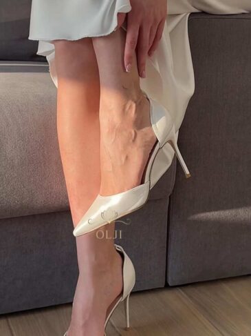 Туфлі 6в1 зі знімними брошками та поясом з перлинами Класичні атласні весільні туфлі