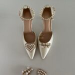 Туфлі 6в1 зі знімними брошками та поясом Атласні весільні туфлі