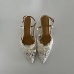 Мереживні бежеві туфлі слінгбеки з бантиком