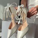 Туфлі 6в1 зі знімними брошками та поясом з перлинами Класичні атласні весільні туфлі