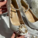 Туфлі 6в1 зі знімними брошками Атласні туфлі з перлами