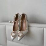 Туфлі 6в1 зі знімними брошками Атласні туфлі з перлами