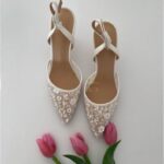 Весільні туфлі слінгбеки з вишивкою паєтками та блискітками