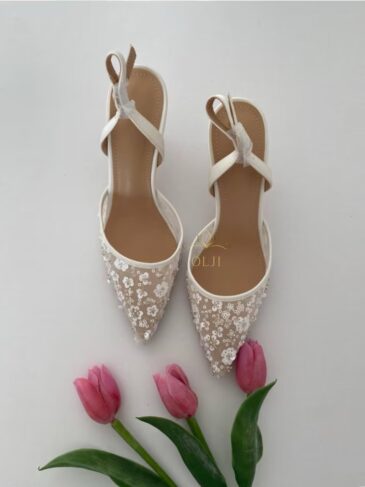 Весільні туфлі слінгбеки з вишивкою паєтками та блискітками