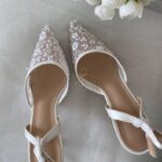 Весільні туфлі слінгбеки з вишивкою паєтками та блискітками