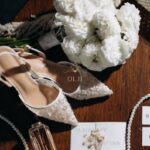 Весільні туфлі слінгбеки з вишивкою паєтками та блискітками