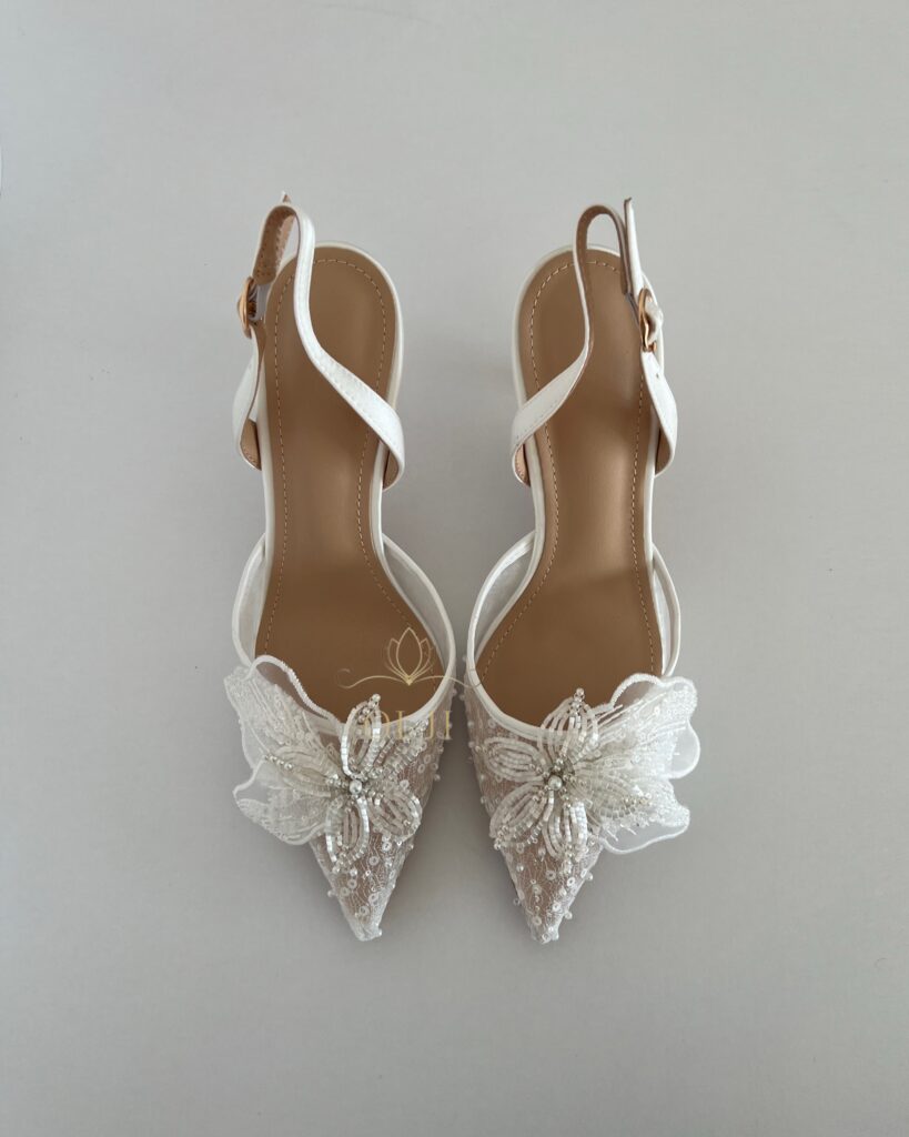 Прозорі слінгбеки з метеликом, паєтками, бісером Весільні слінгбеки