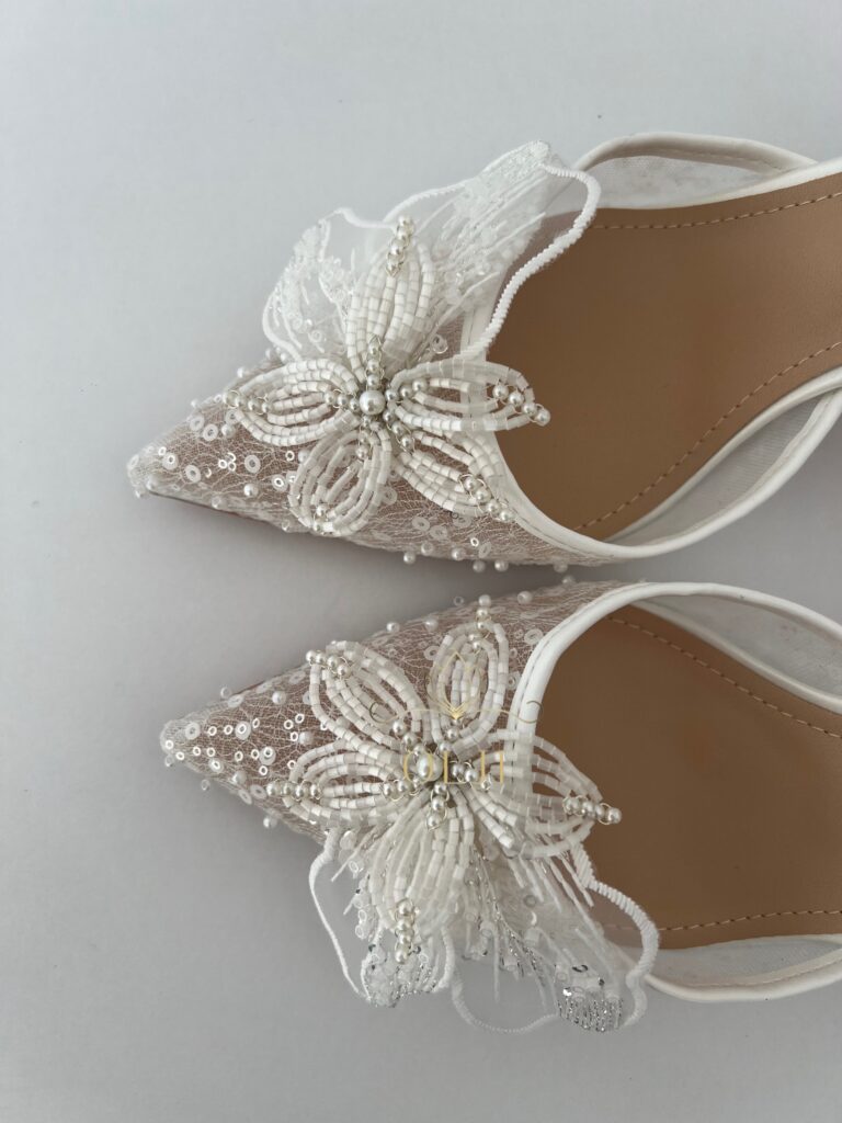 Прозорі слінгбеки з метеликом, паєтками, бісером Весільні слінгбеки