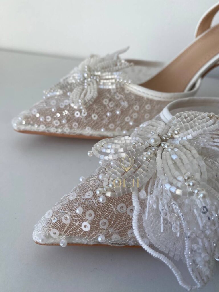 Прозорі слінгбеки з метеликом, паєтками, бісером Весільні слінгбеки